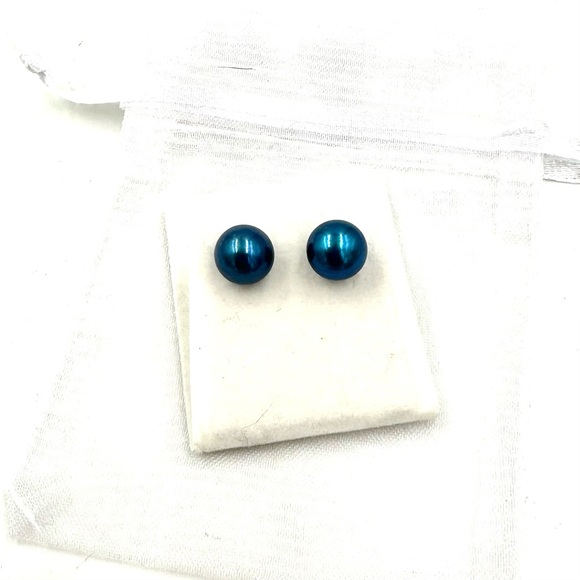 HONORA Pearl Studs Earrings Sterling Silver Blue 9mm NWOT - Picture 2 of 10